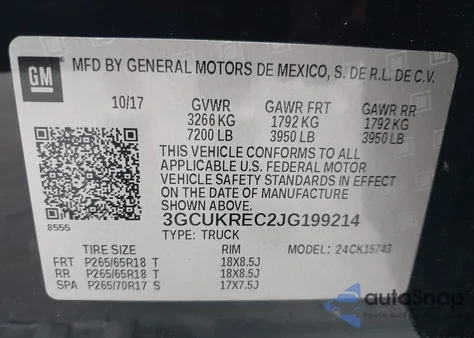 2018 Chevrolet Silverado 1500 2Lt z USA, uszkodzony, nr VIN 3GCUKREC2JG199214